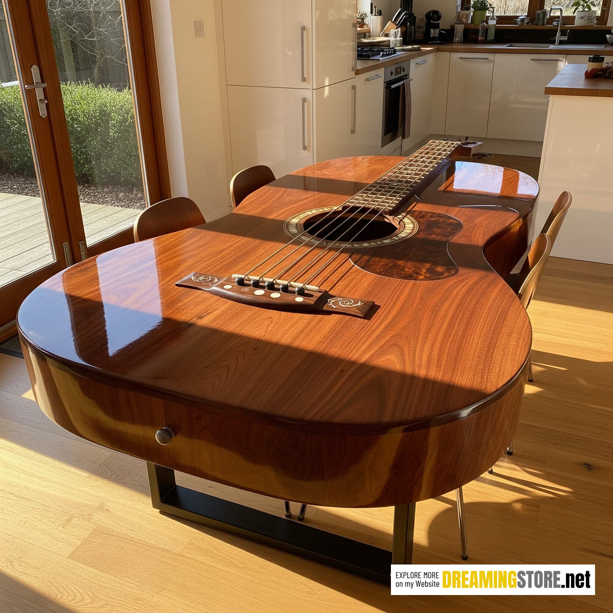 Guitar-shaped dining tables