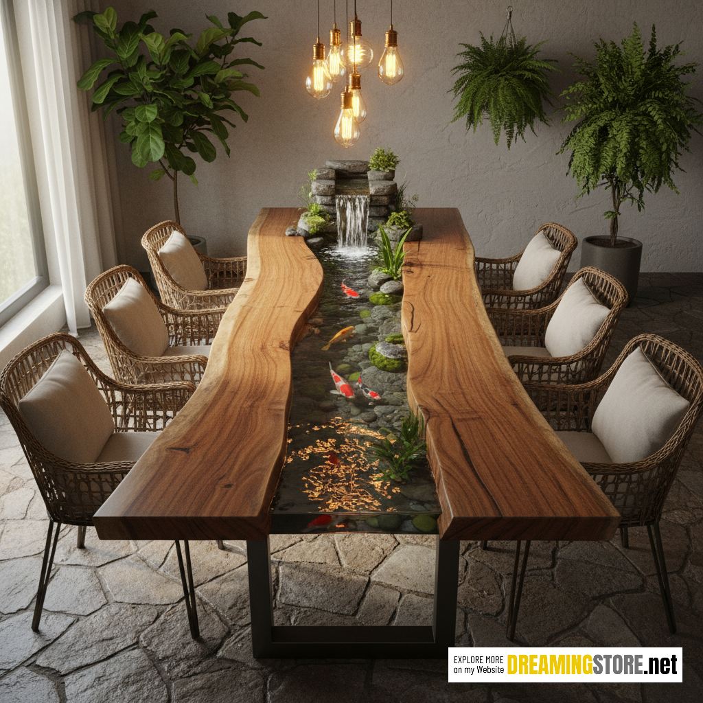 Wooden Dining Tables Have Built-in Rivers