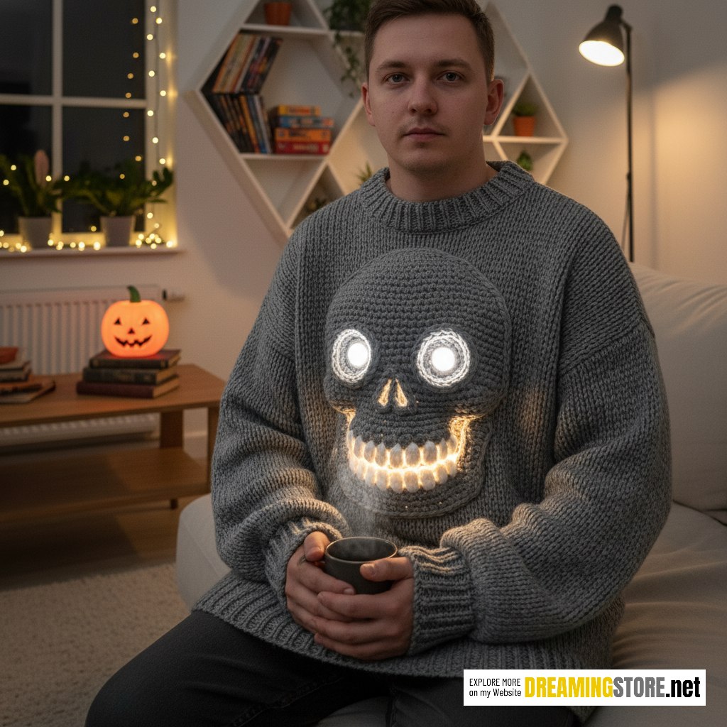 3D Crochet Skull Sweater