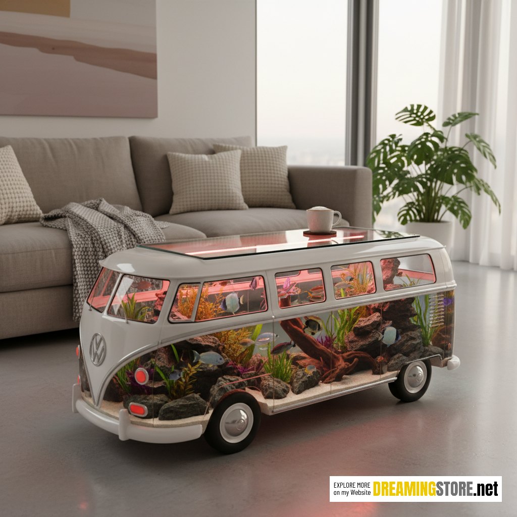 Volkswagen bus aquarium coffee tables