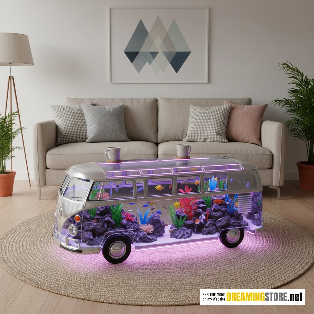 VW bus aquarium coffee table