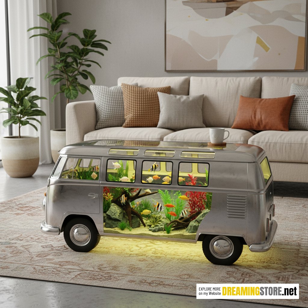 VW bus aquarium coffee table