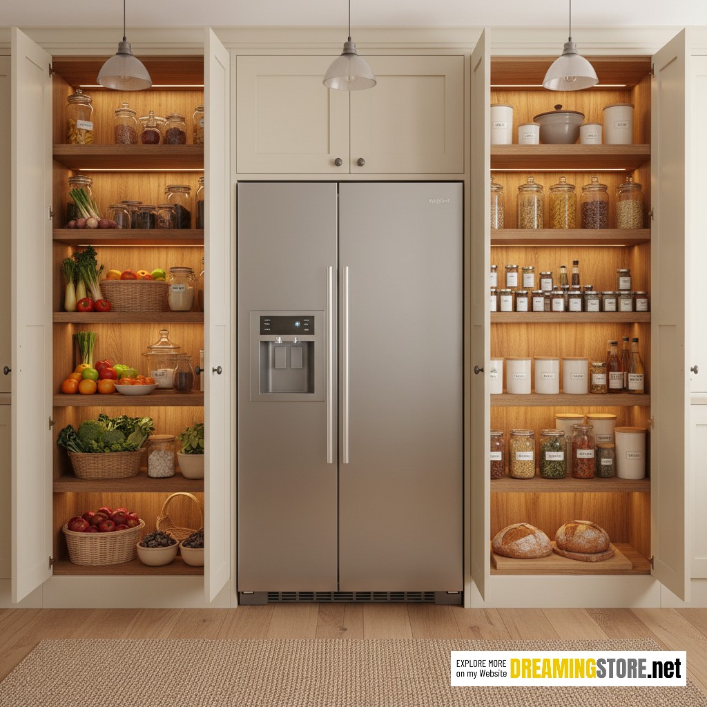 wrap-around refrigerator pantry