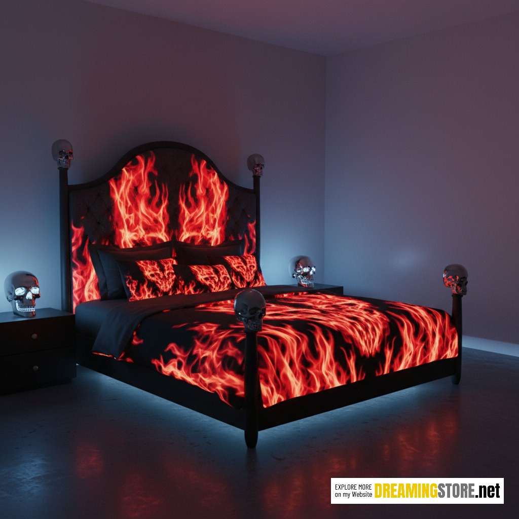 flaming skull bed