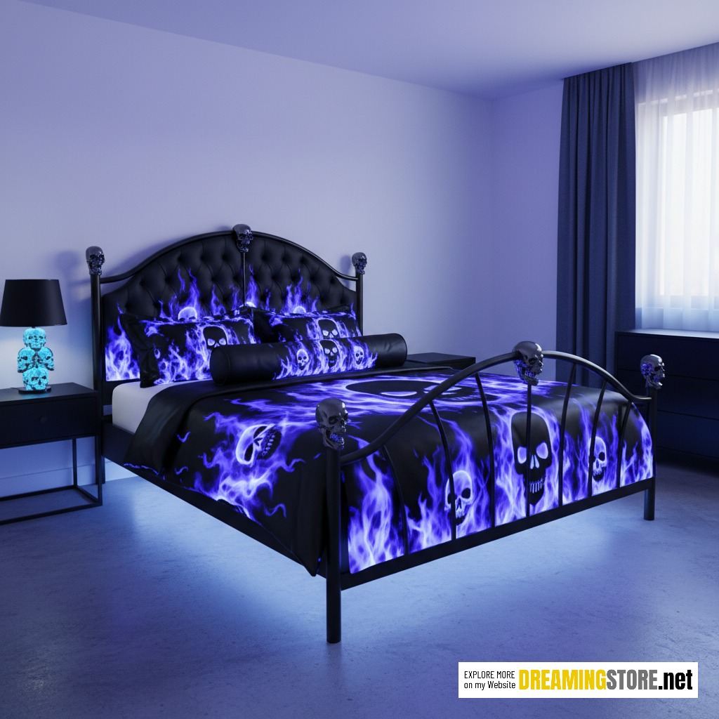 flaming skull bed