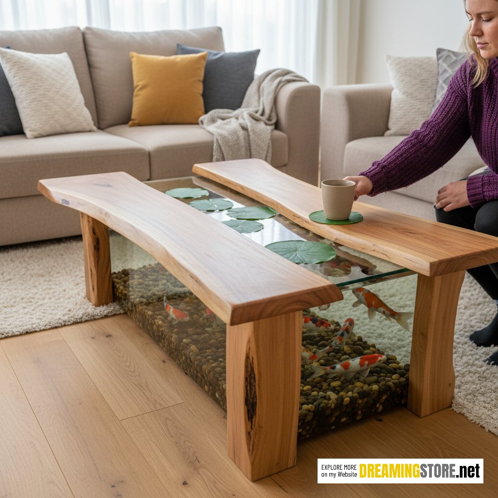 wooden Koi pond coffee table