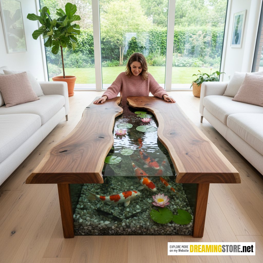 wooden Koi pond coffee table