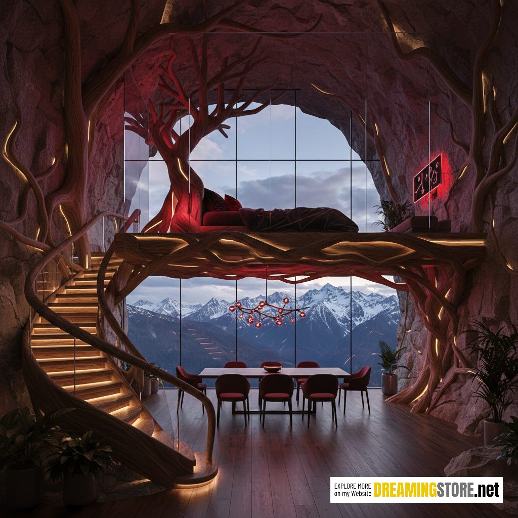 tree house loft built into stone