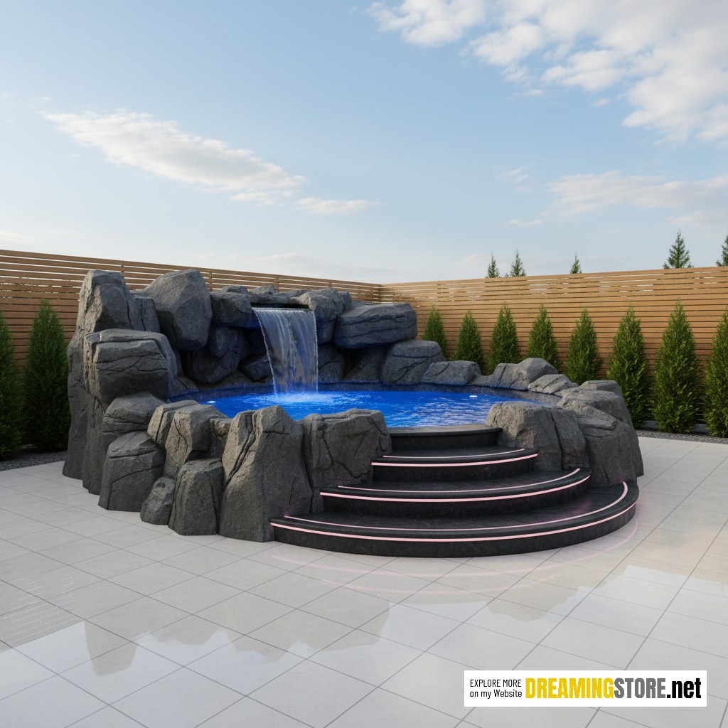 rock waterfall hot tub