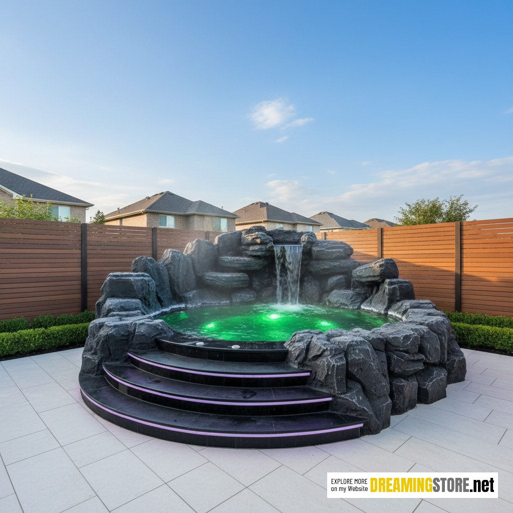 rock waterfall hot tub