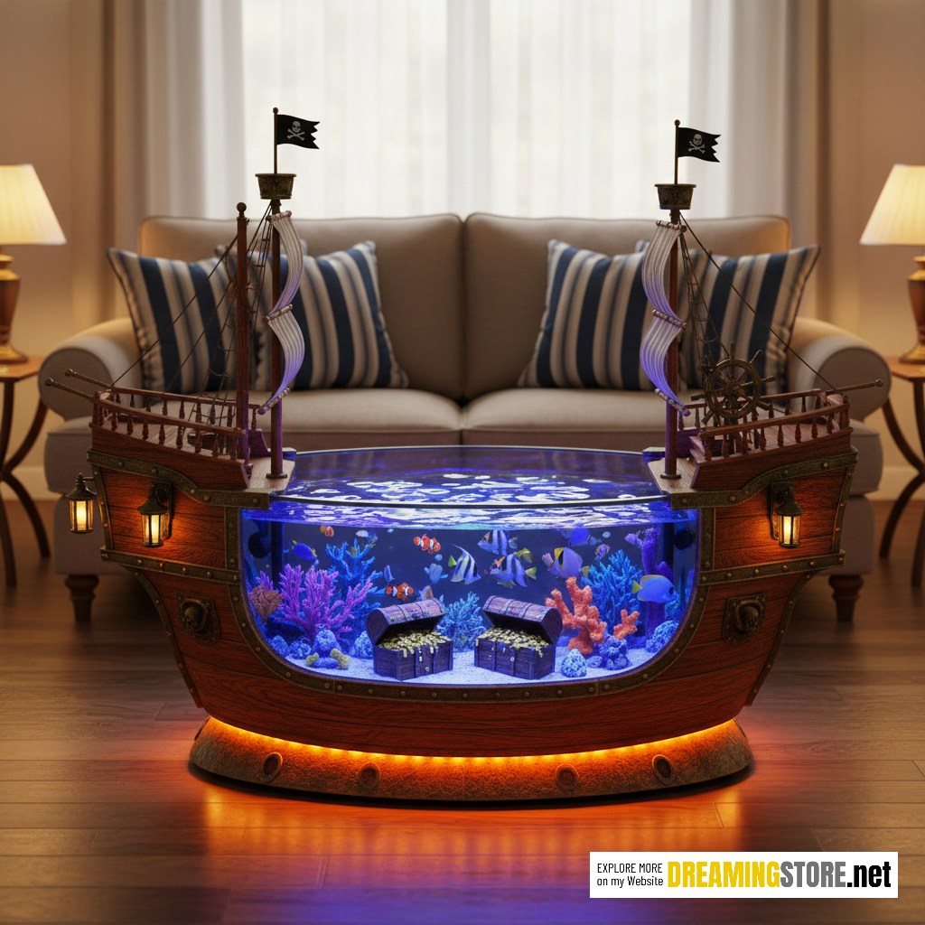 pirate ship aquarium coffee tables