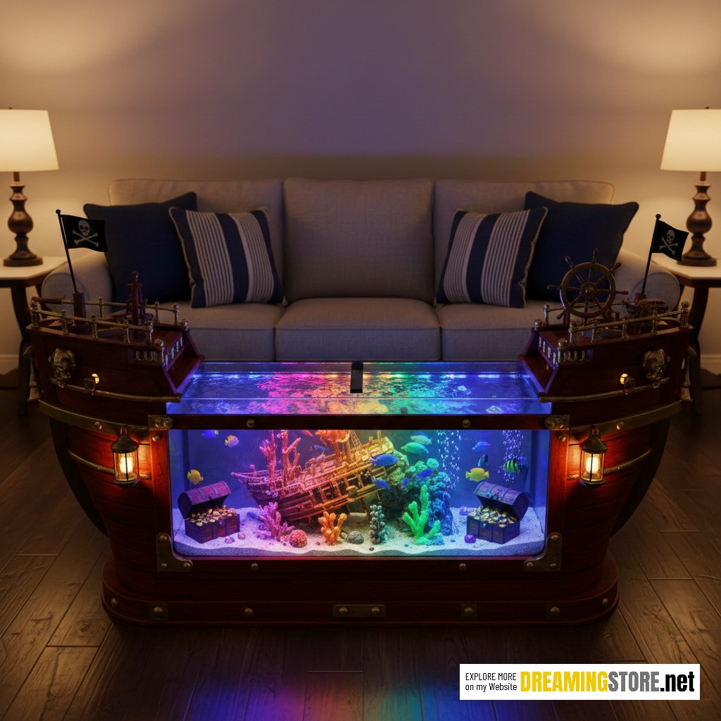 pirate ship aquarium coffee tables