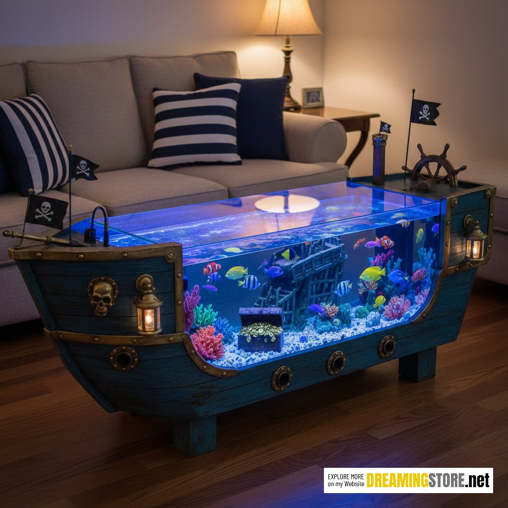 Pirate ship aquarium coffee table