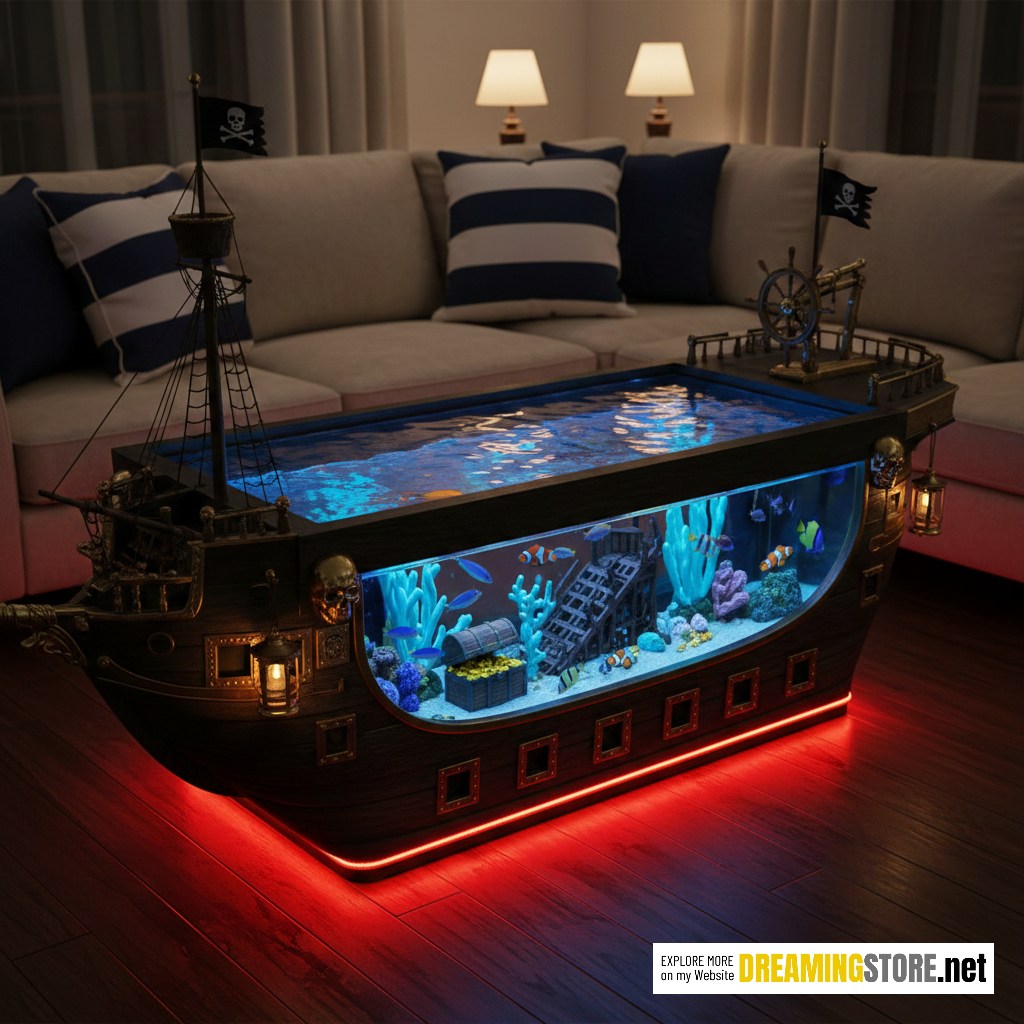 Pirate ship aquarium coffee table
