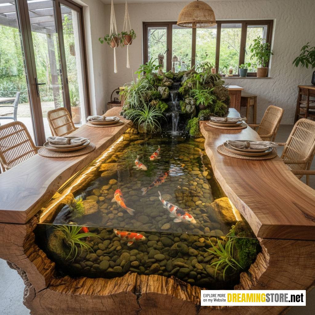 Wooden Koi Pond Dining Tables