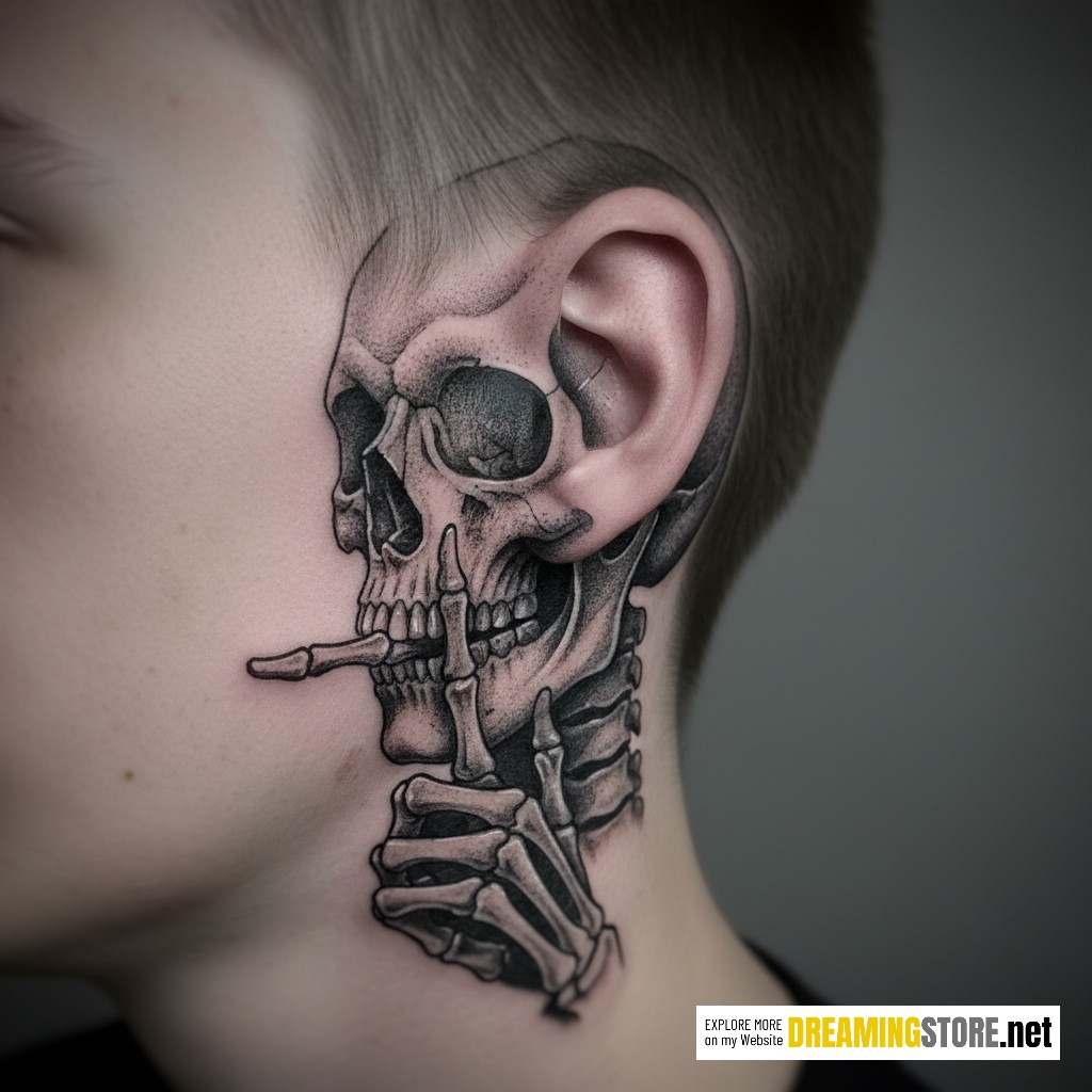 ear skull tattoo