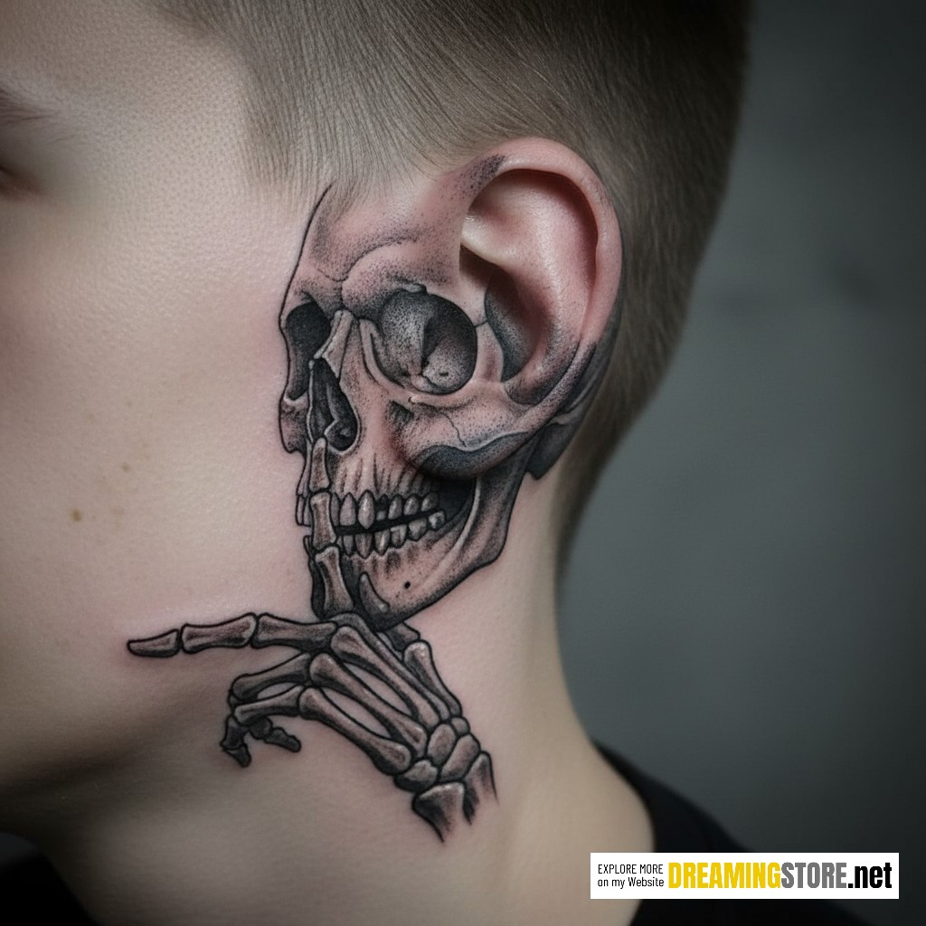 skull ear tattoo