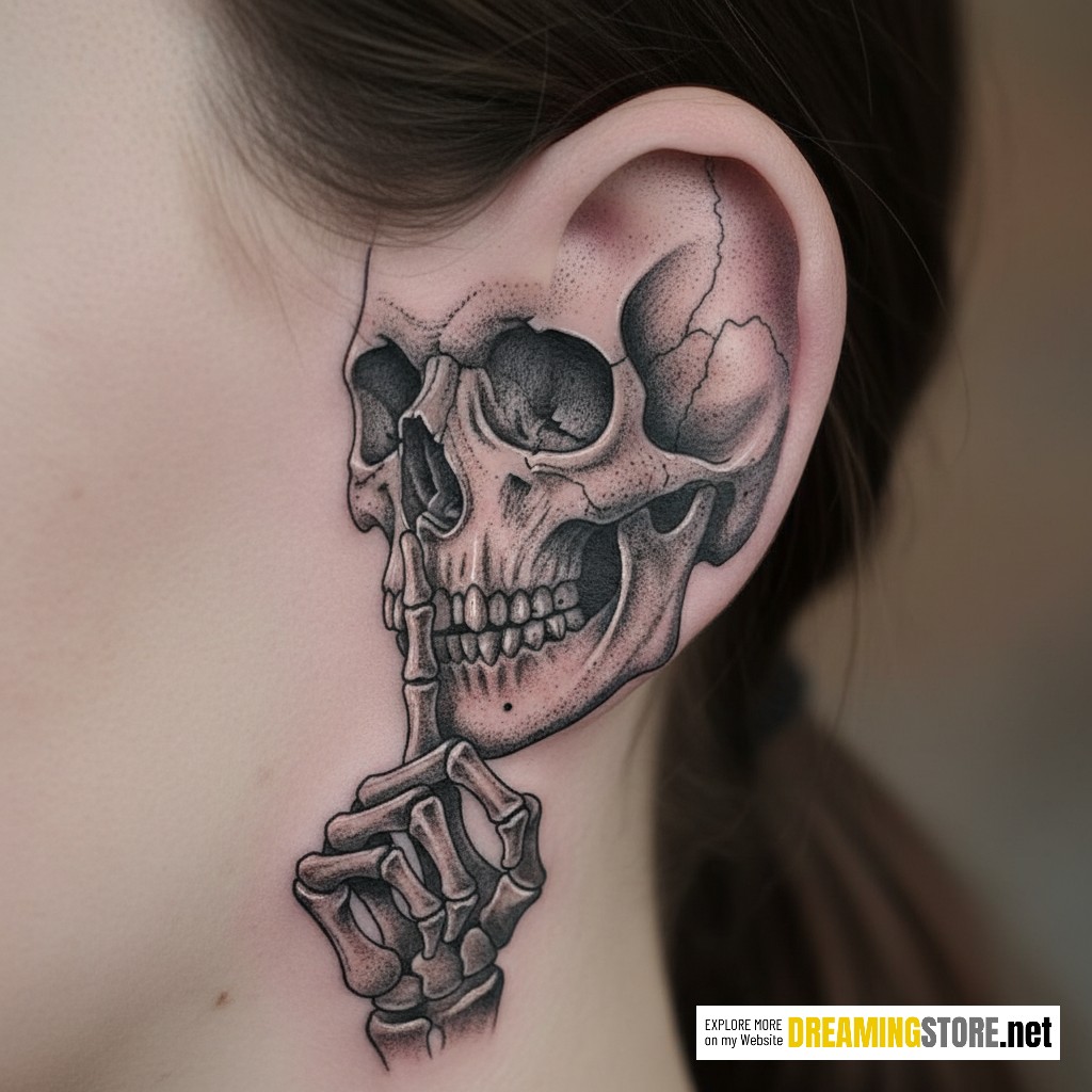 skull ear tattoo