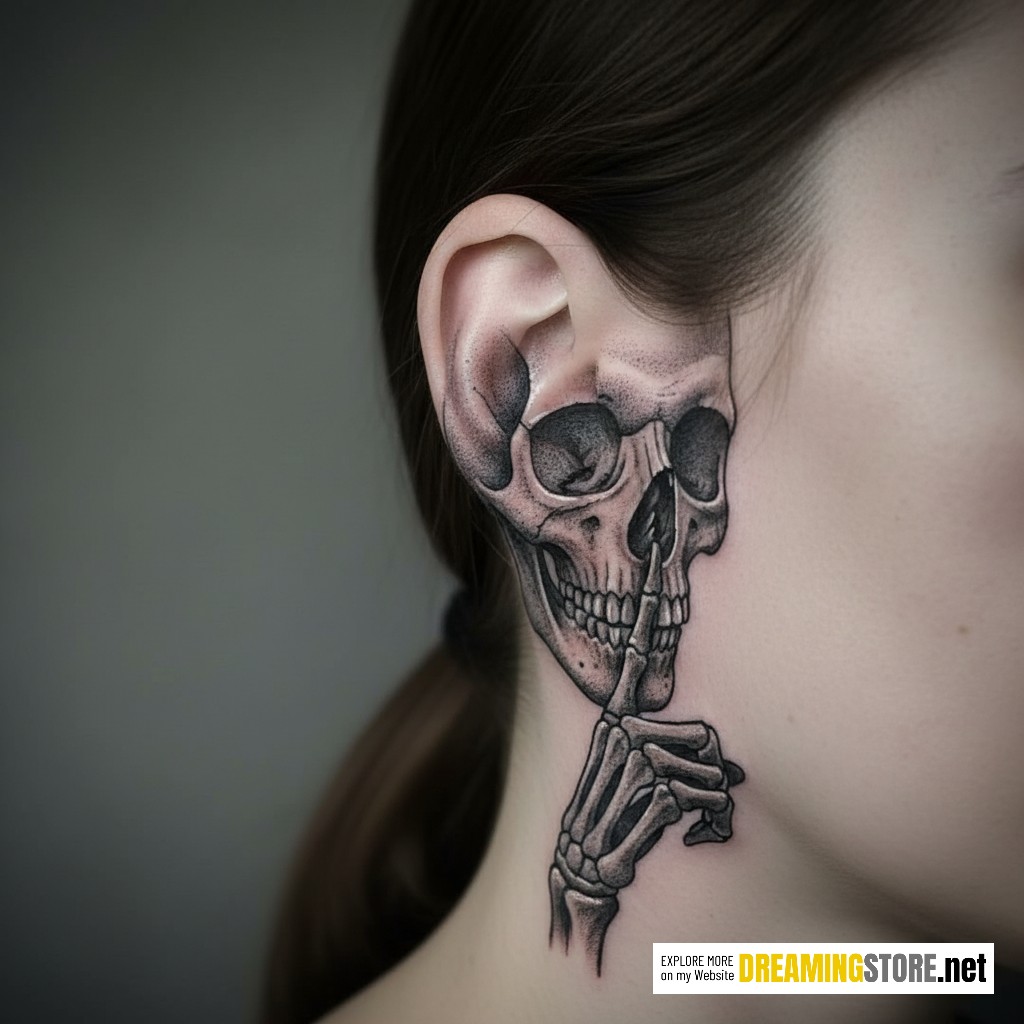ear skull tattoo