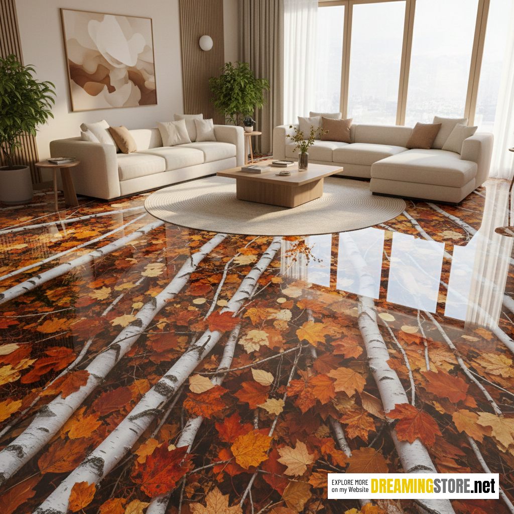 Leaves and Birch Branch Flooring