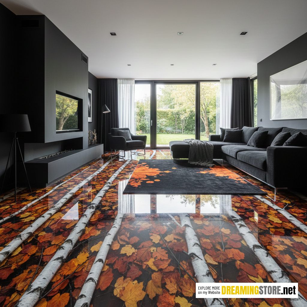 Leaves and Birch Branch Flooring