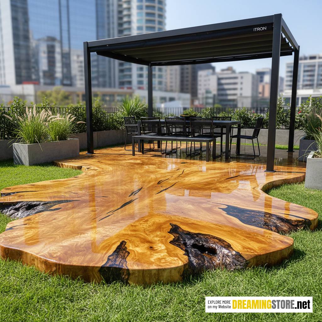 Epoxy Wood Slab Patio