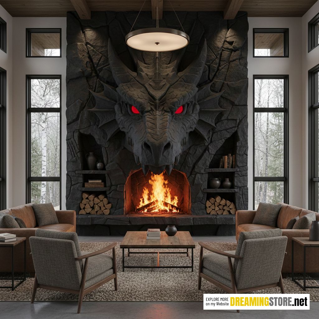 Stone dragon-shaped fireplace