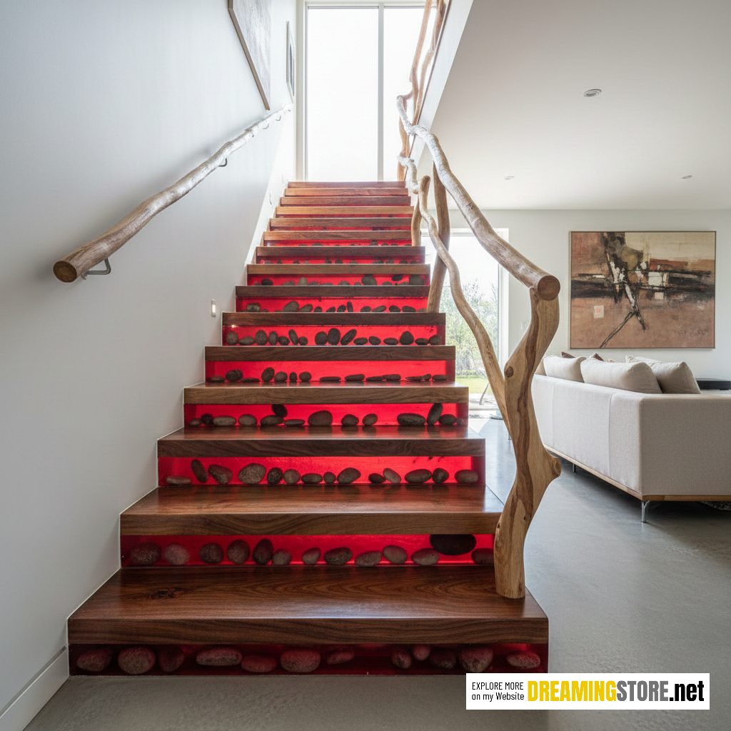Wood And Epoxy Pebble Stairs