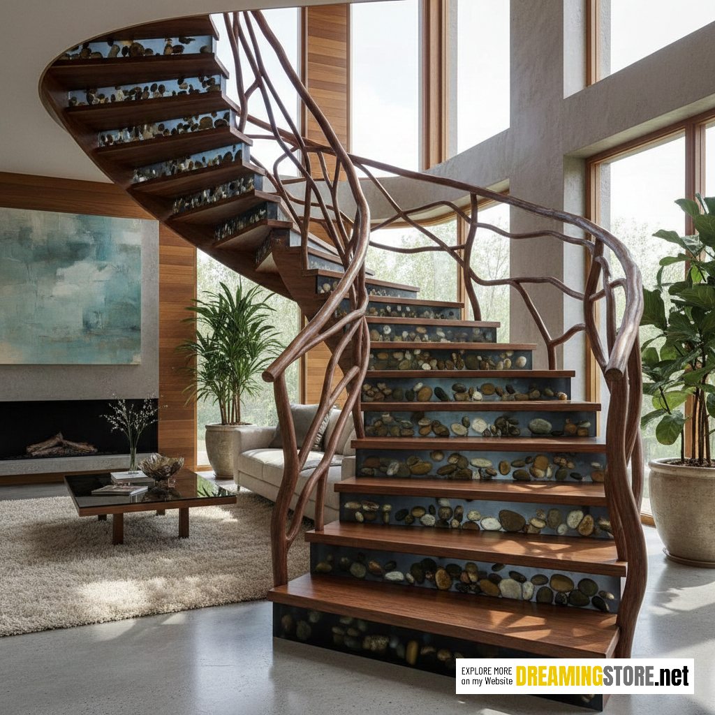 Wood And Epoxy Pebble Stairs