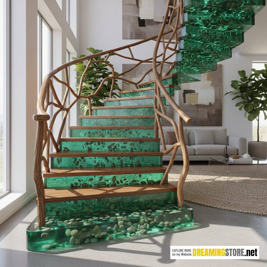 Wood Epoxy Pebble Staircase