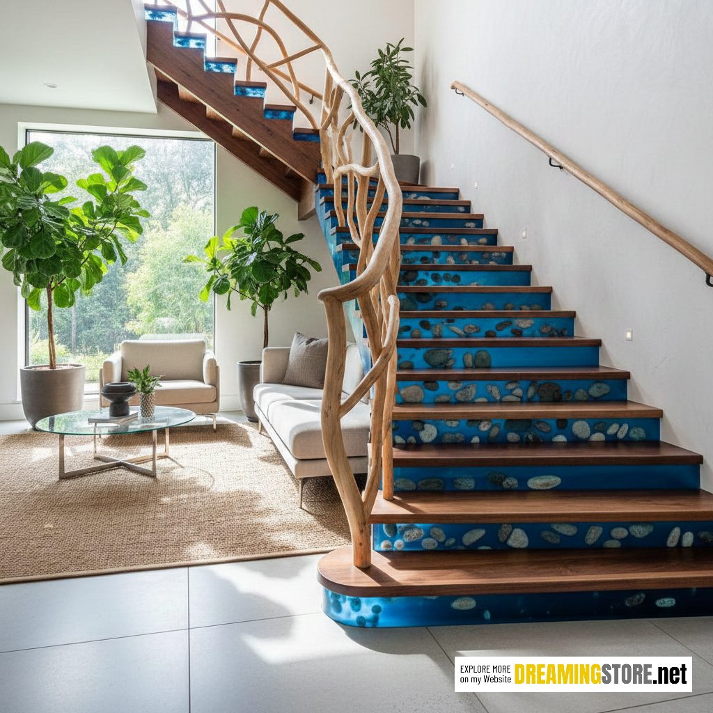 Wood Epoxy Pebble Staircase