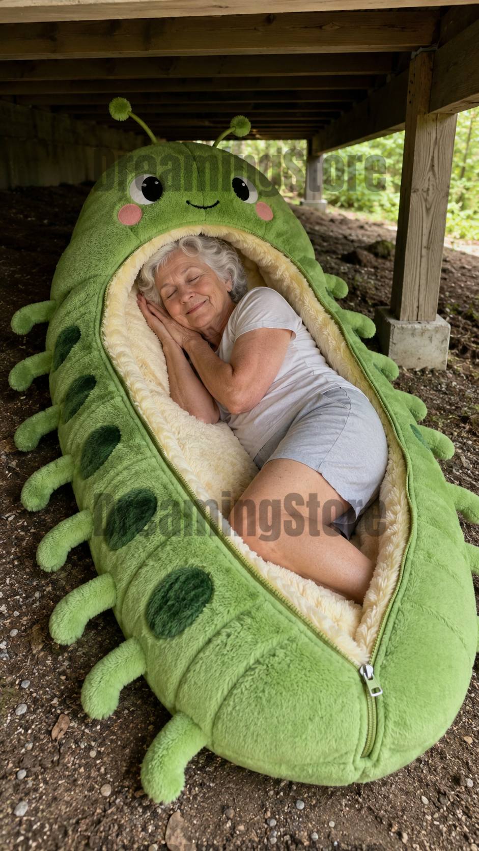 fluffy caterpillar-shaped sleeping bag