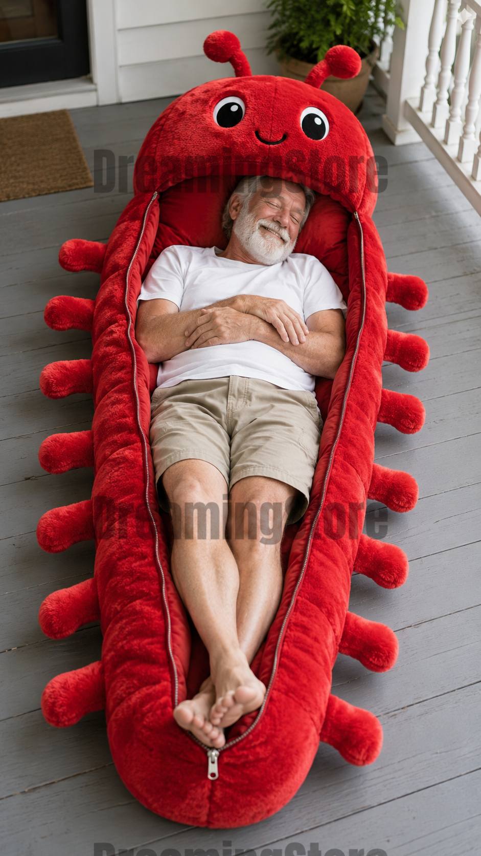 fluffy caterpillar-shaped sleeping bag