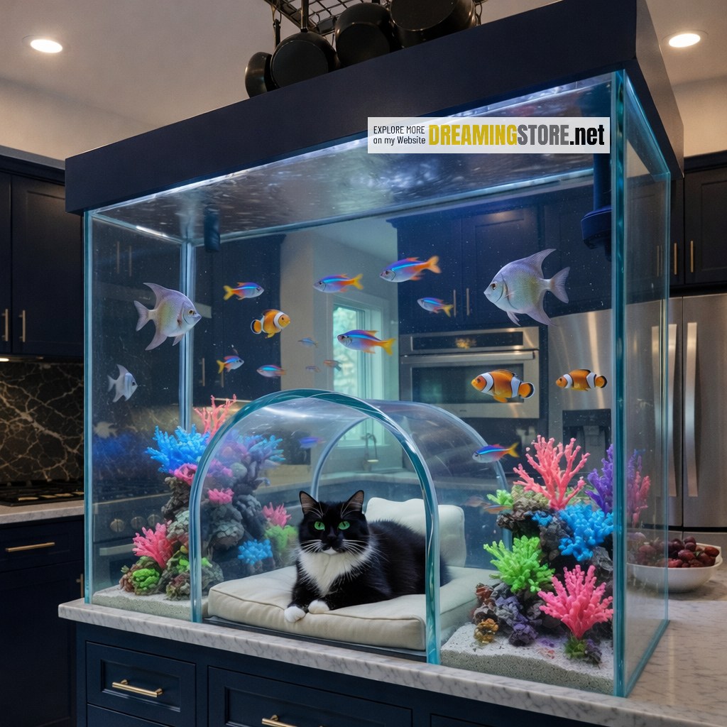 aquarium with a built-in cat tunnel