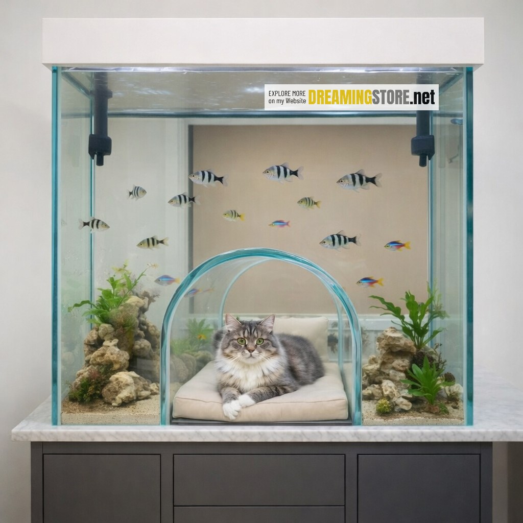 aquarium with a built-in cat tunnel