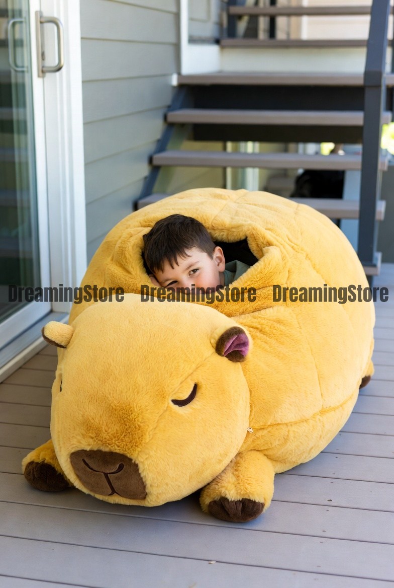 fluffy capybara-shaped sleeping bag