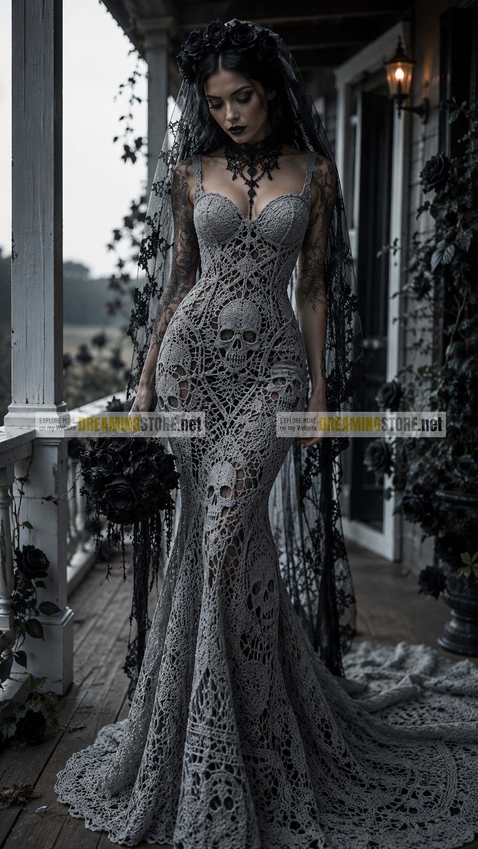 skull crochet wedding dress