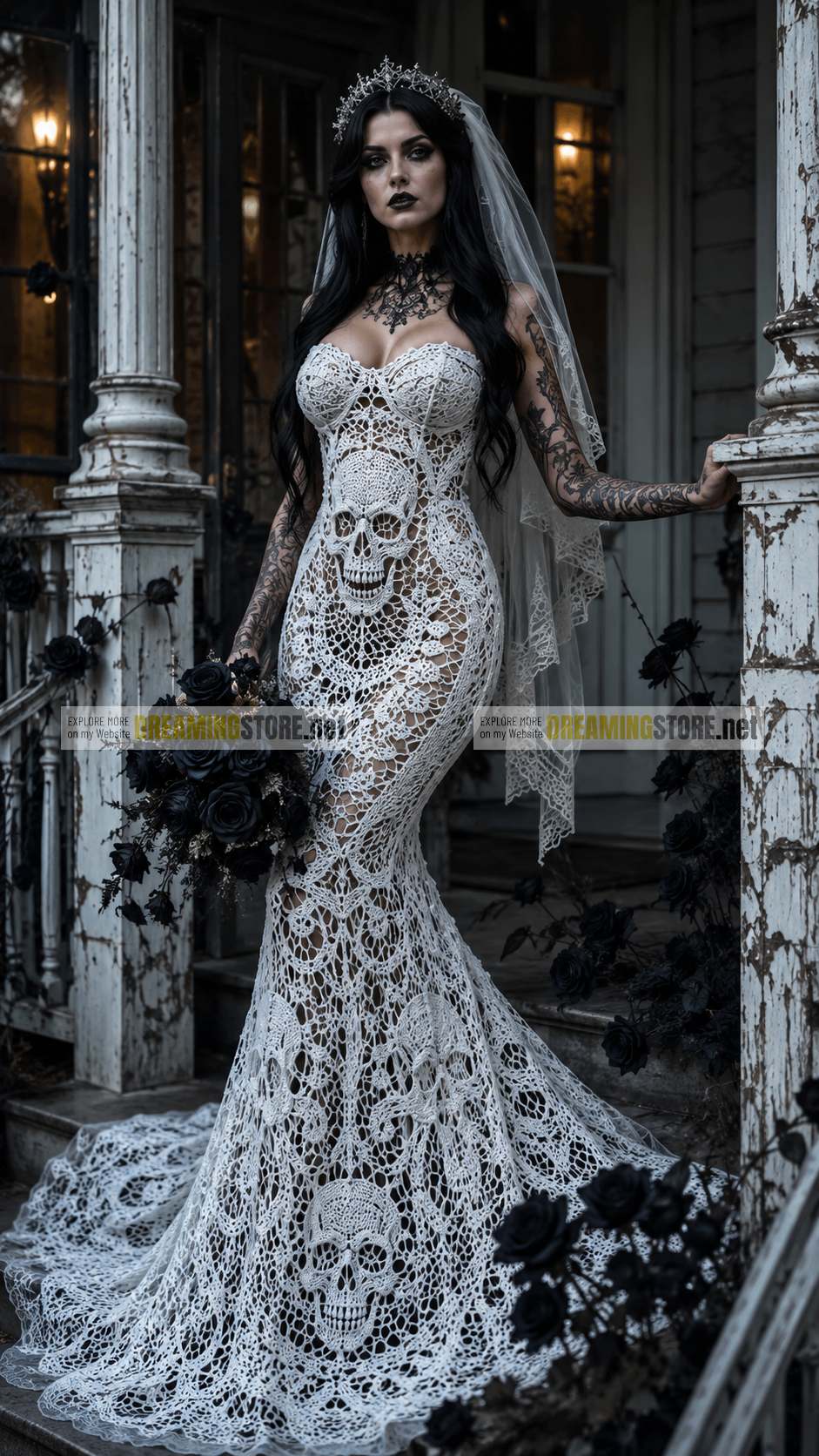 skull crochet wedding dress