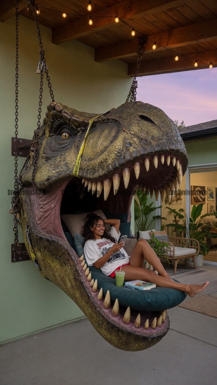 Hanging T-Rex Head Bed