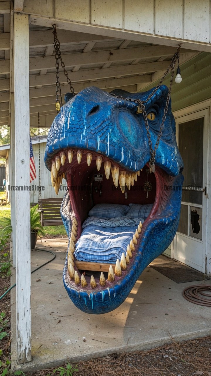 Hanging T-Rex Head Bed