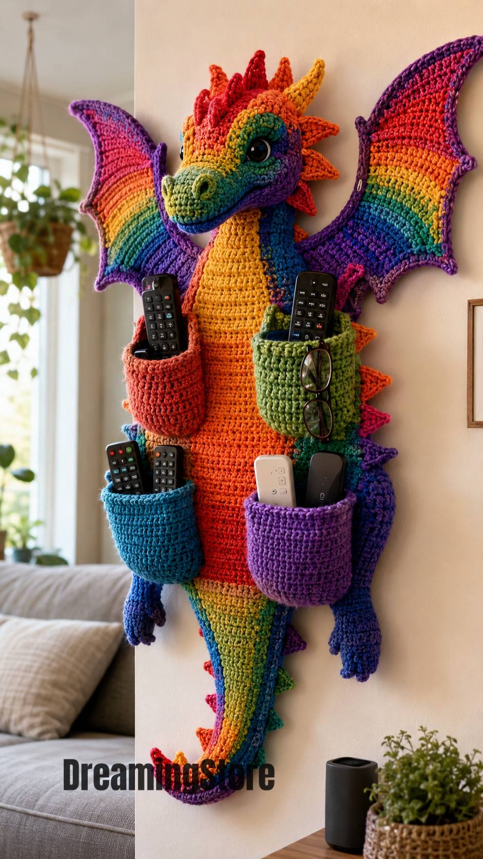 dragon crochet wall hanging organizer