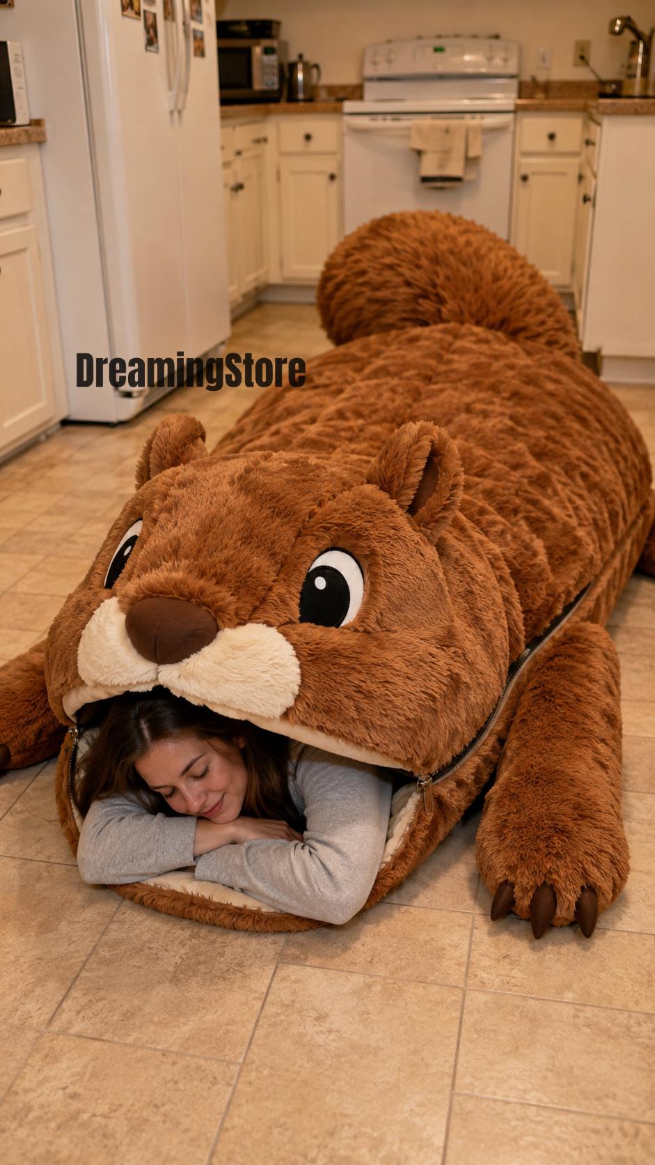fluffy squirrel-shaped sleeping bags