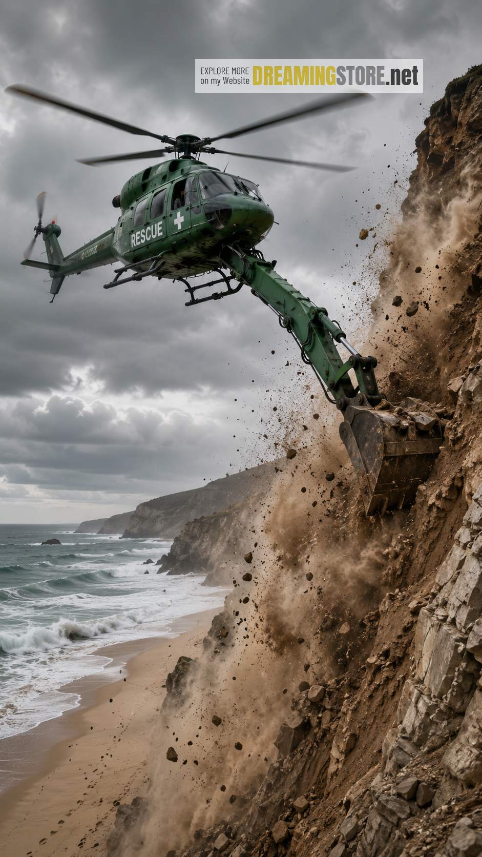 helicopter equipped with excavator