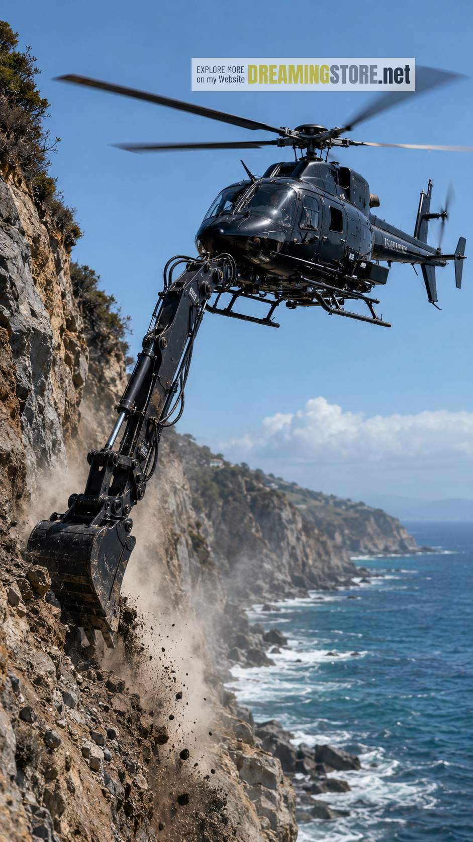 helicopter equipped with excavator