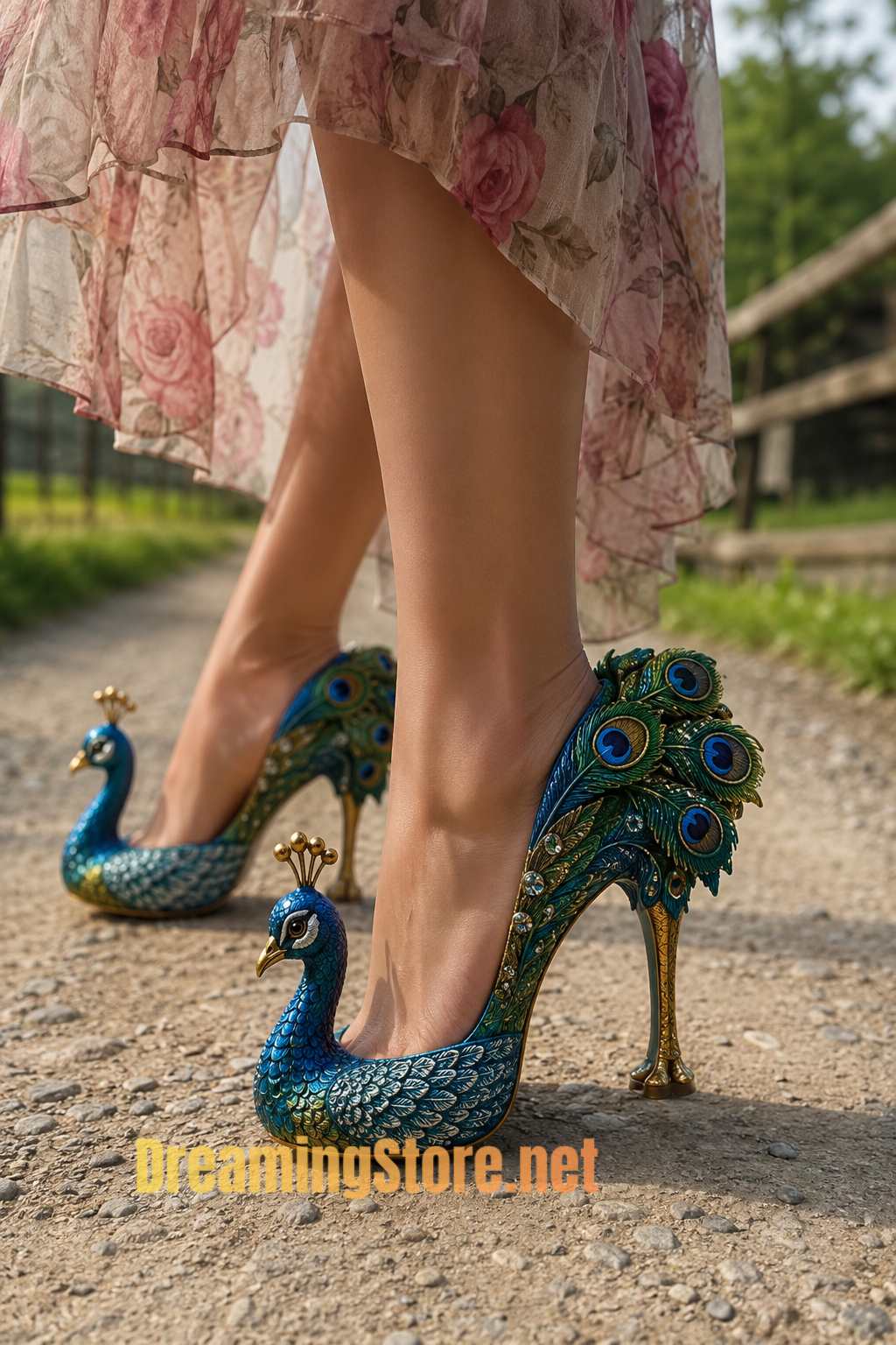 luxury peacock-inspired high heels