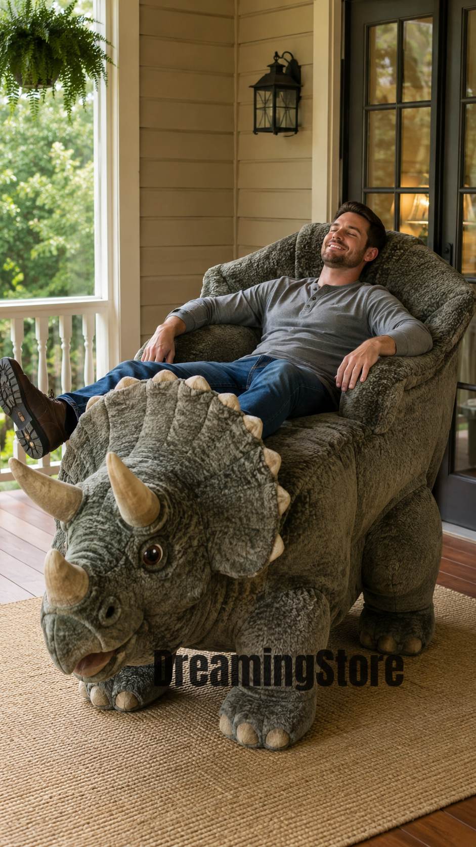 fluffy dinosaur-shaped recliner