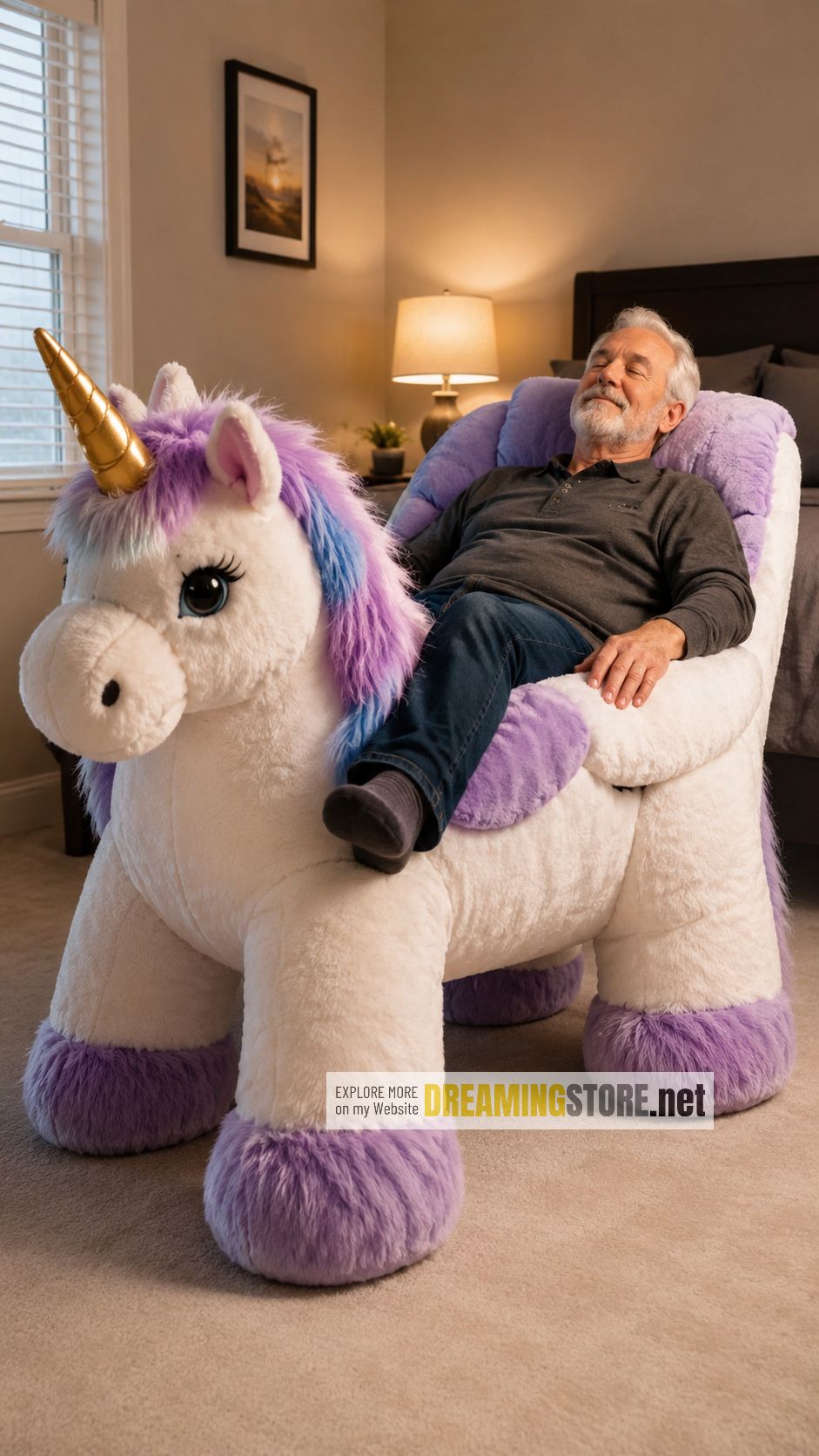 fluffy unicorn-shaped walking recliner
