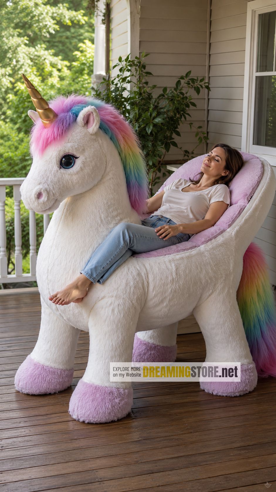fluffy unicorn-shaped walking recliner
