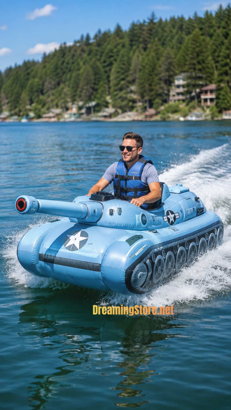 mini inflatable tank-shaped boat