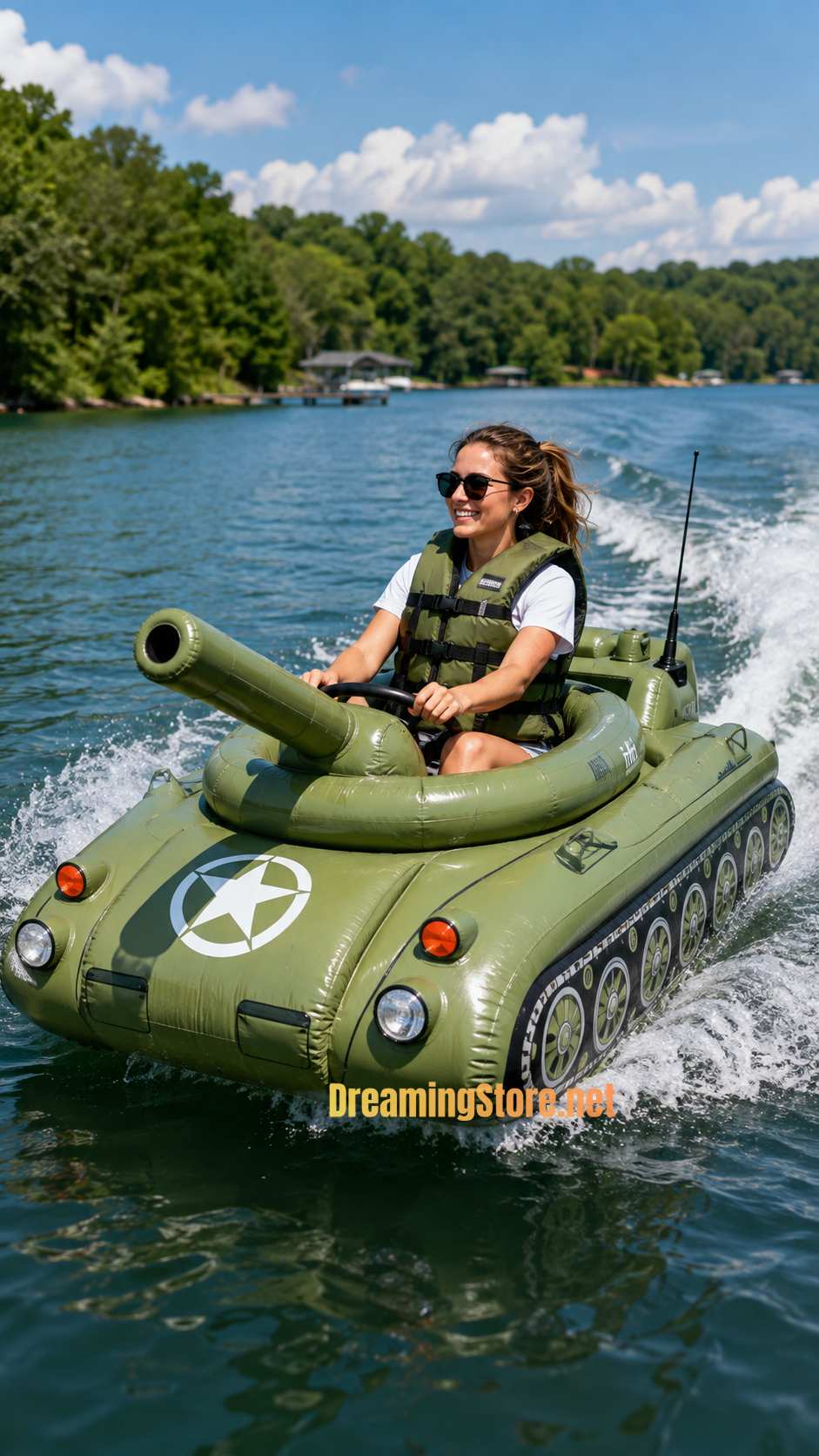 mini inflatable tank-shaped boat